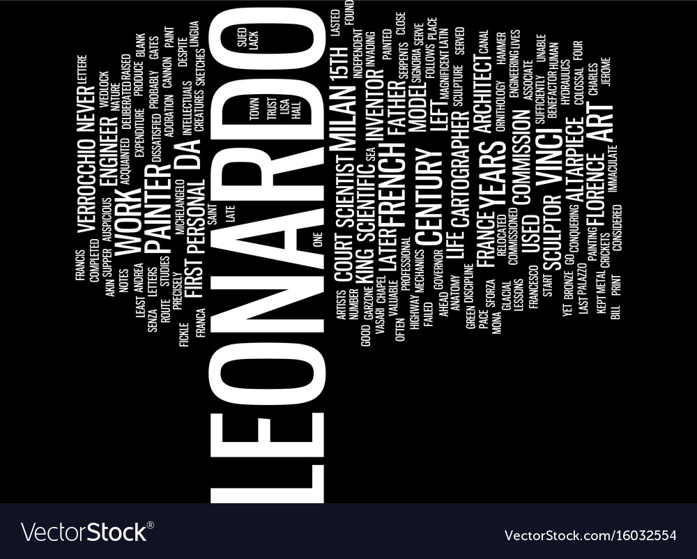 Life Of Leonardo Da Vinci Text Background Word Vector Image