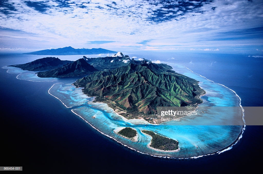 French Polynesia Moorea Island Tahiti In Background High Res Stock