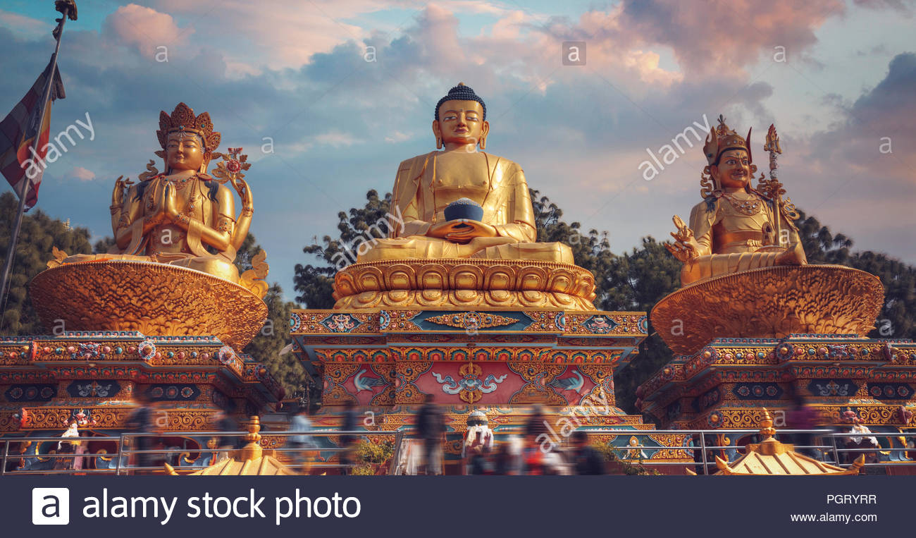 Golden Buddha In Kathmandu On A Background Of The Himalayas