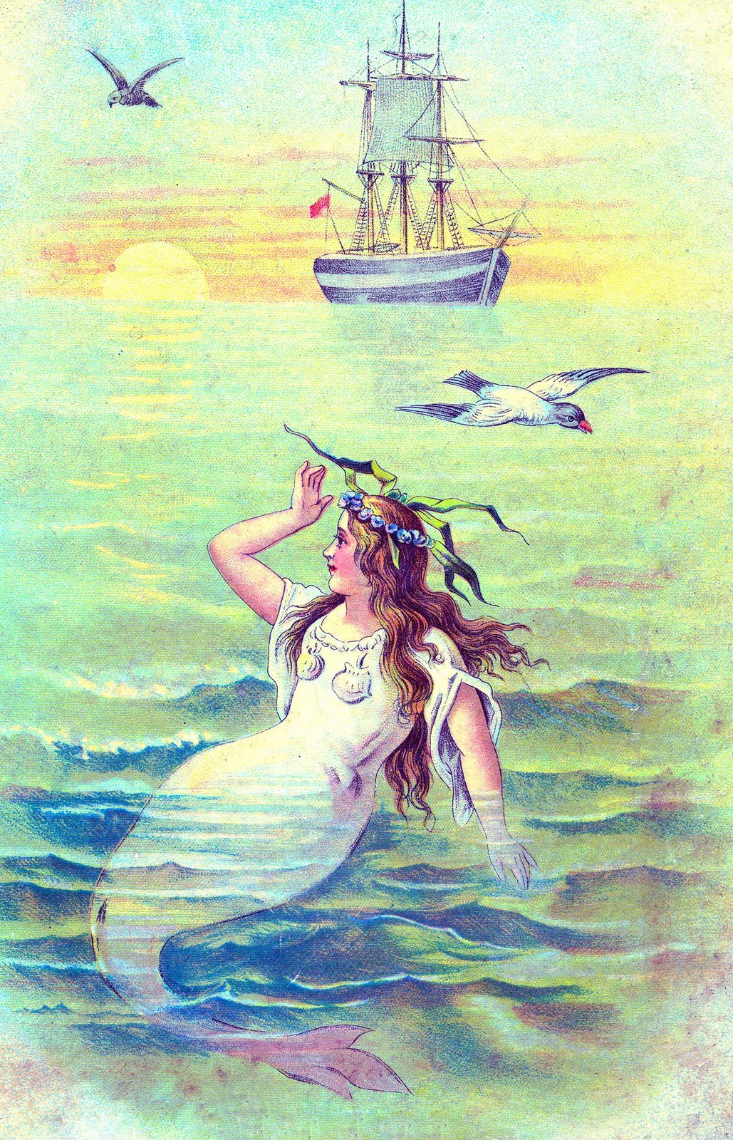 Vintage Mermaid Wallpaper Clip Art Beautiful