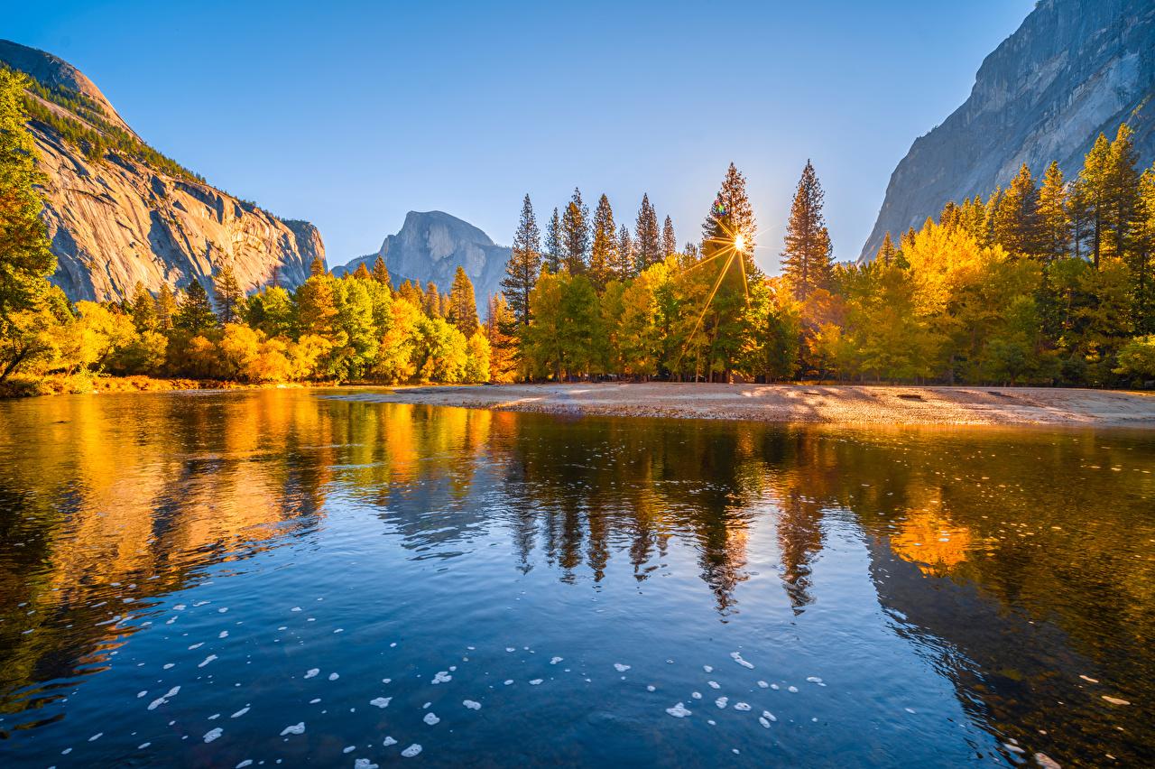 Photos Yosemite Usa Autumn Nature Mountains Park River