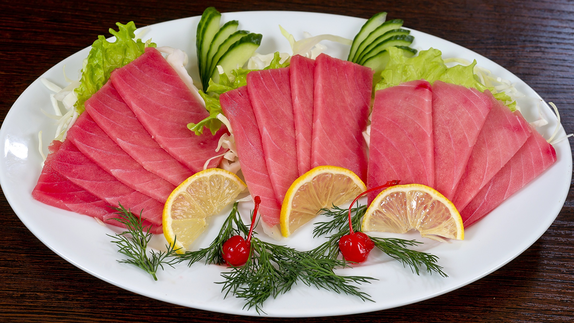 Picture Tuna Dill Lemons Fish Food Plate Sliced