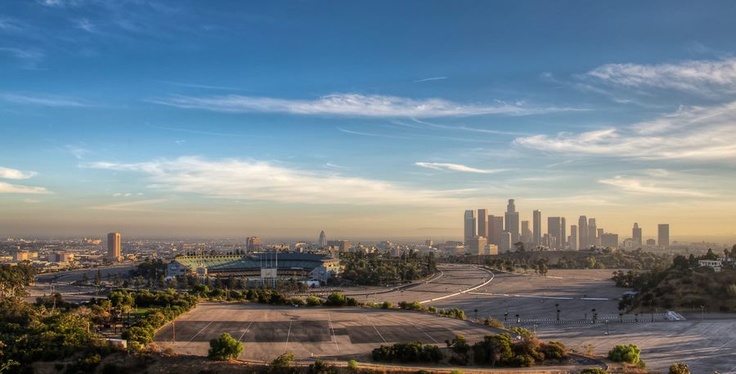 Dodger Stadium With Downtown Los Angeles In The Background