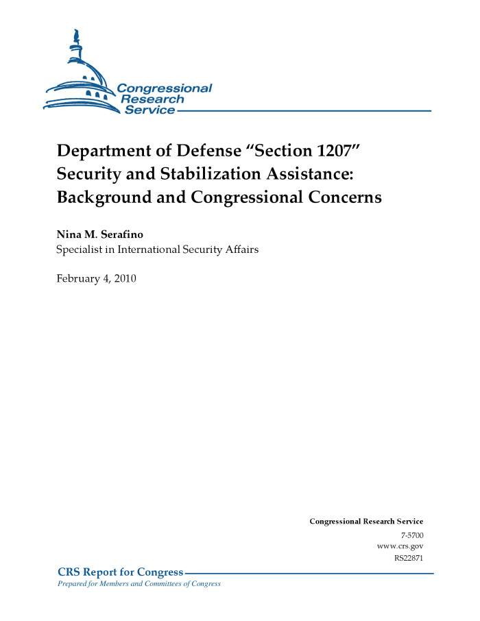 Department Of Defense Section Security And Stabilization