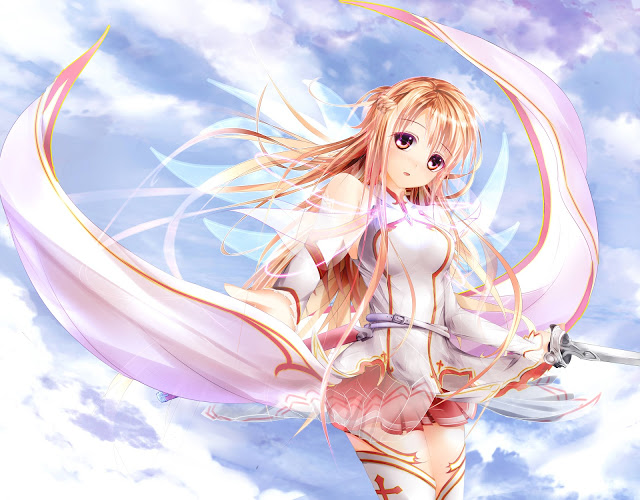 Asuna Sword Art Online Armor Fairy Wings Sky Anime HD Wallpaper