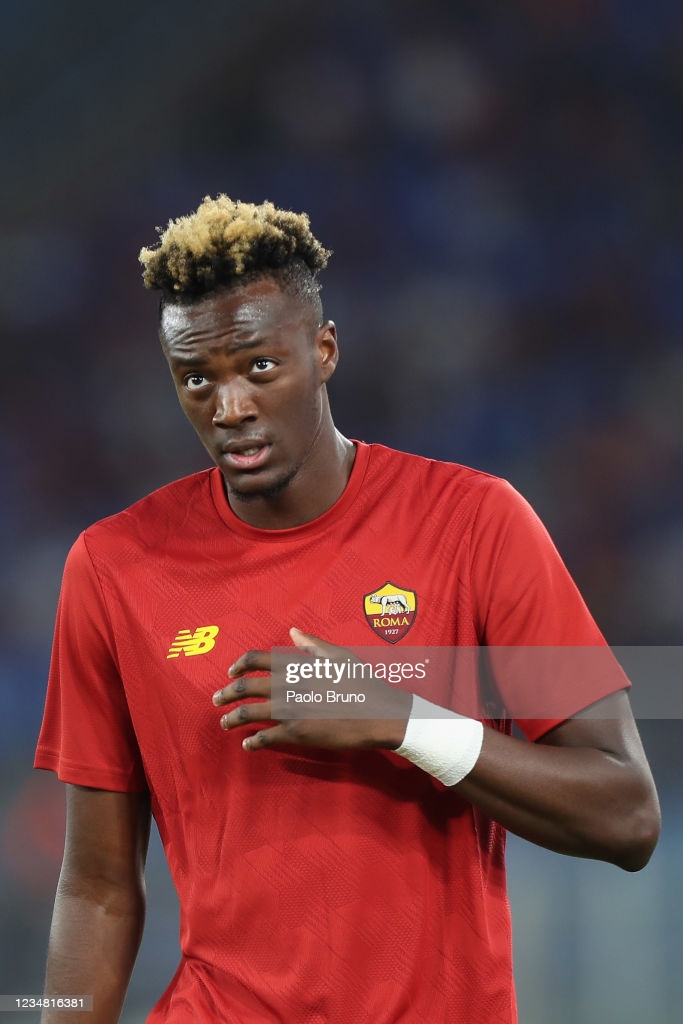 Tammy Abraham Of As Roma Looks On During The Warm Up Before