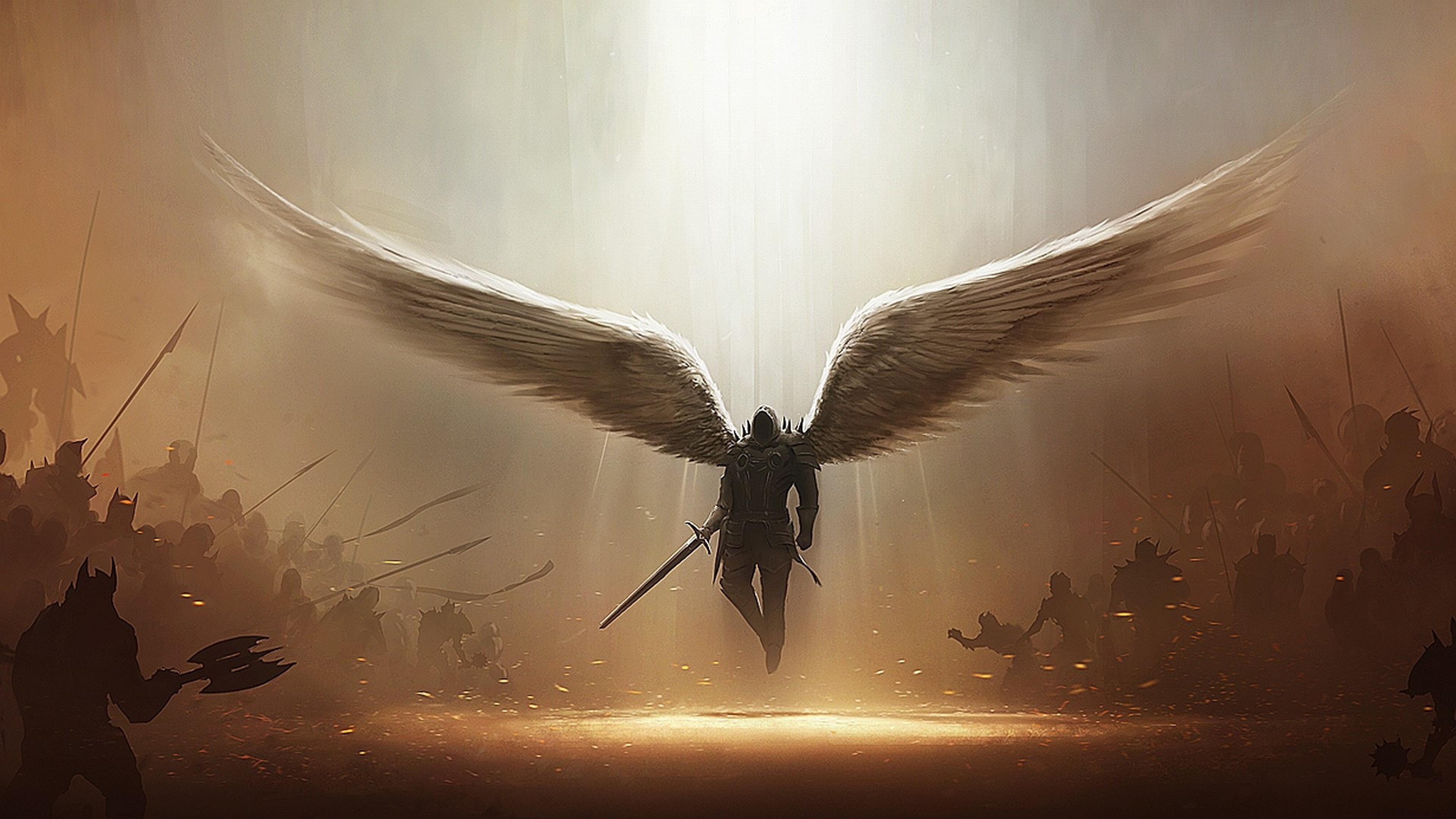 Character Wings Army Light Sword Wallpaper Background 4k Ultra HD