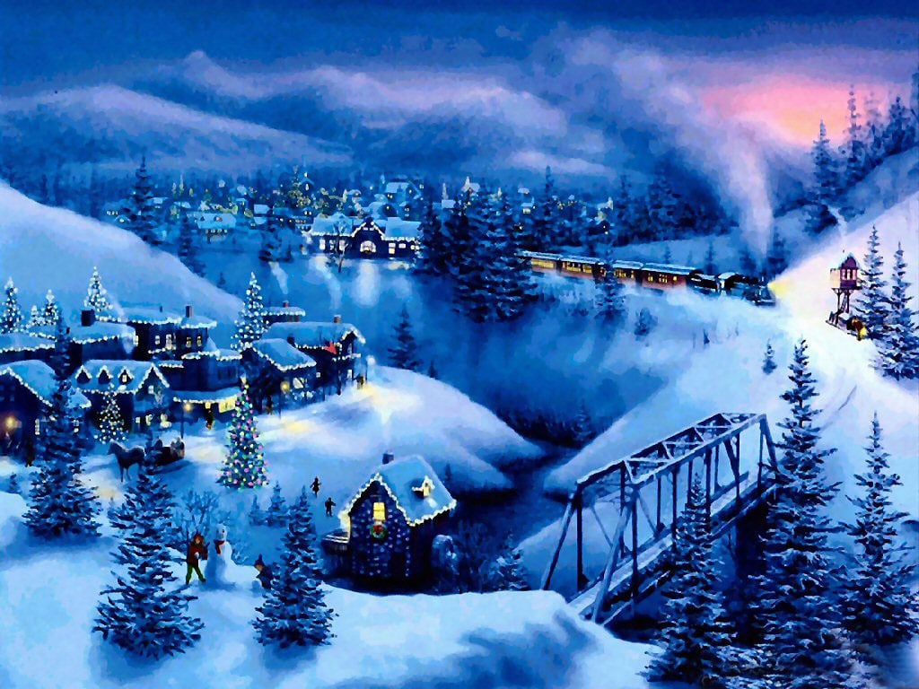  Christmas Desktop Wallpapers Snow Christmas Mountains Wallpaper 1024x768