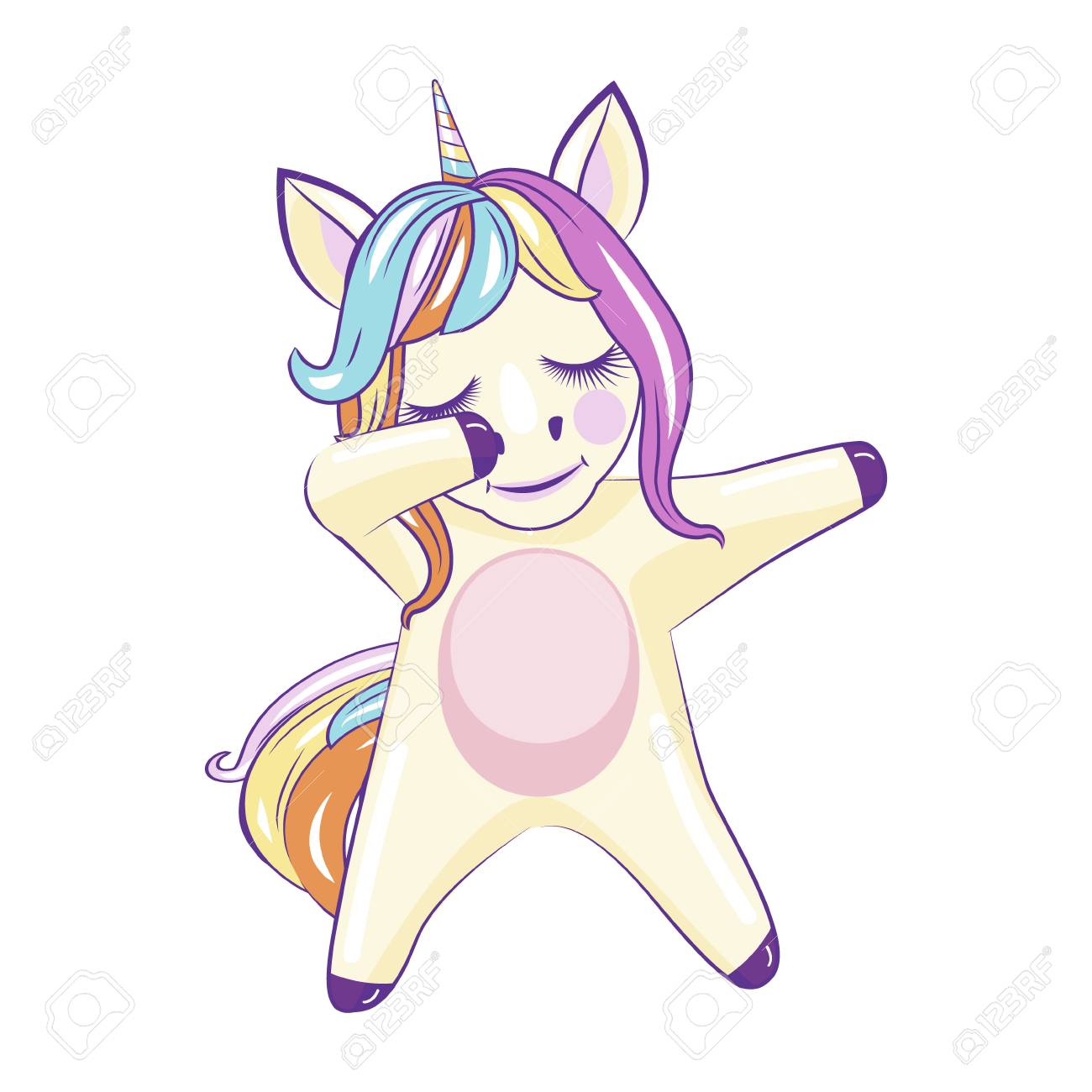 Dabbing CUTE Unicorn On WHITE Background Royalty Free Cliparts