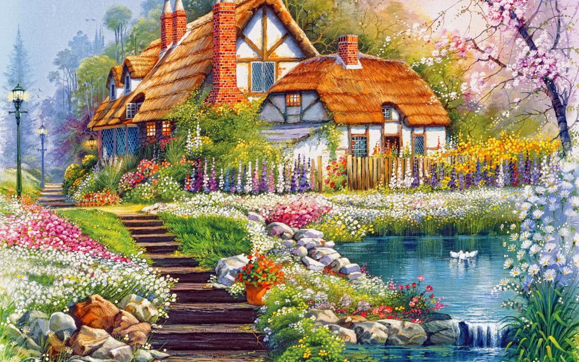 Lovely Summer Cottage Wallpaper HD