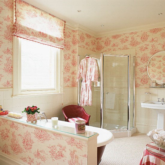French Style Ensuite Bathroom Idea Toile Wallpaper