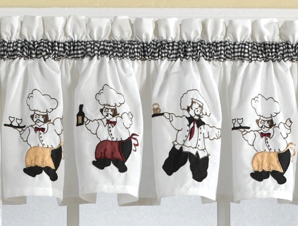 Chef Window Curtains Feature Charming Appliqued And Embroidered Chefs