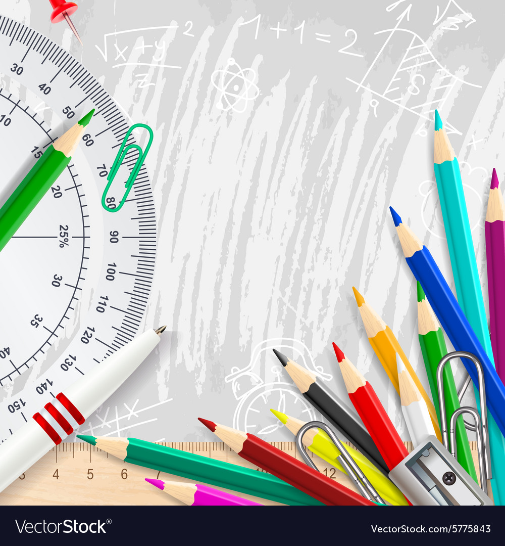 Grey Chalk Background With School Supplies Vector Image
