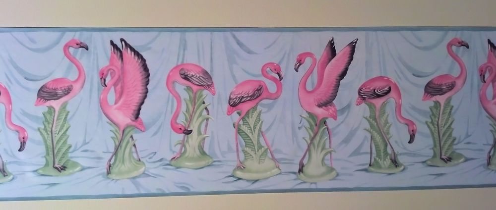 Pink Flamingos Tropical Bathroom Sunroom Wallpaper Border Shipping