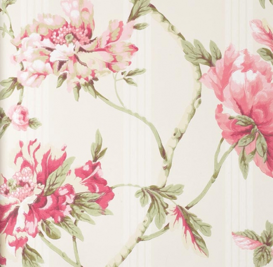 Abundance Wallpaper Climbing floral printed wallpaper in pinks on off