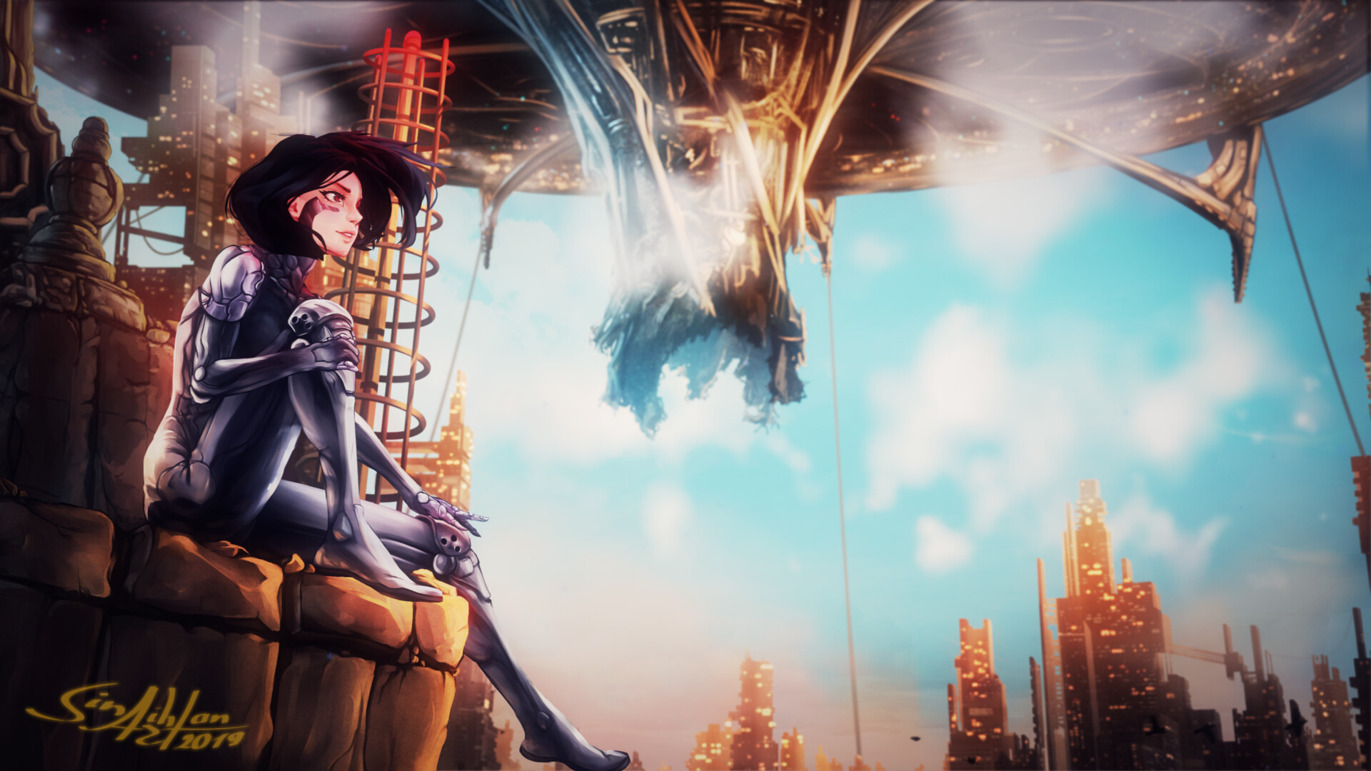 Alita Battle Angel Illustration HD Movies 4k Wallpaper Image