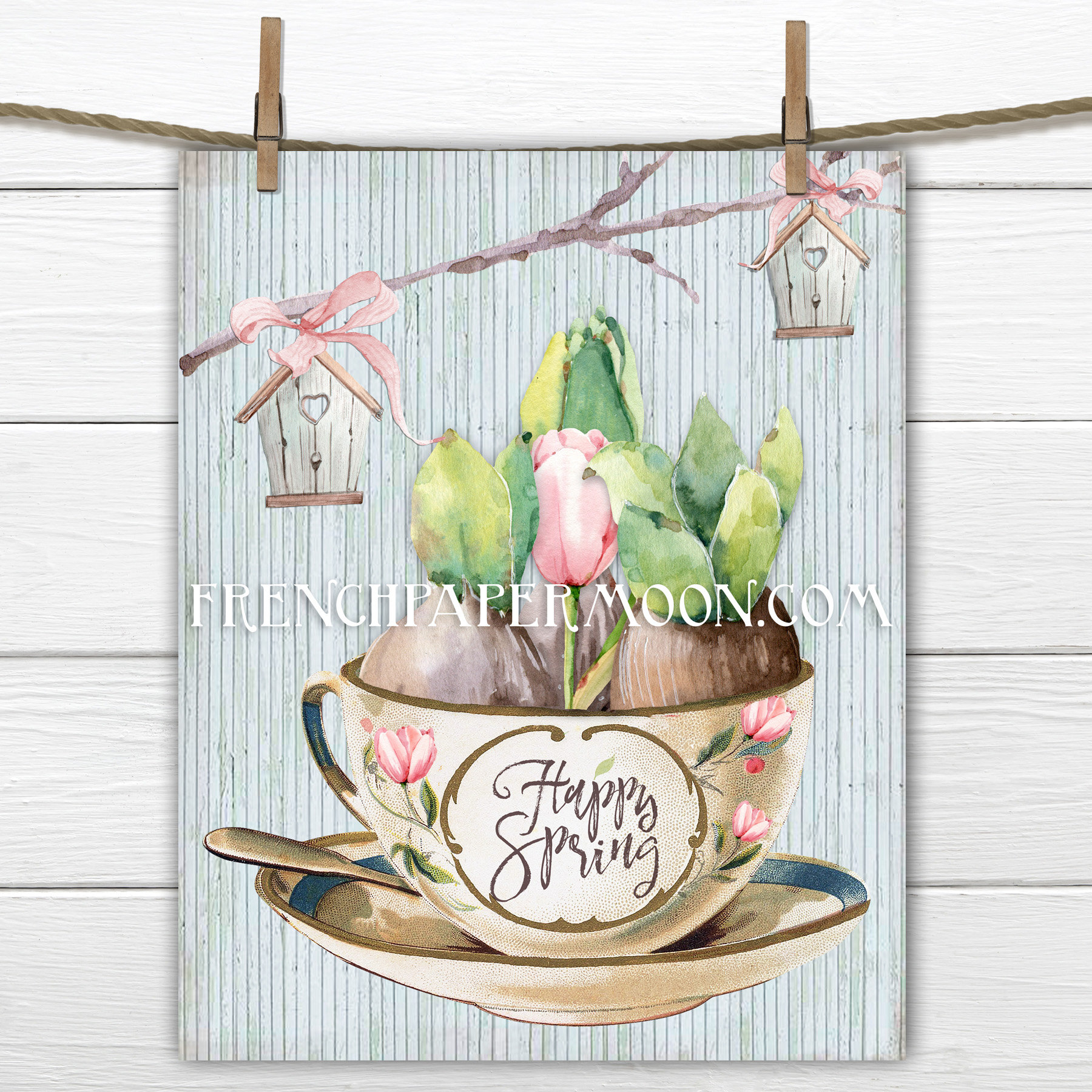 Free download Digital Happy Spring Printable Spring Bulbs Teacup Wood