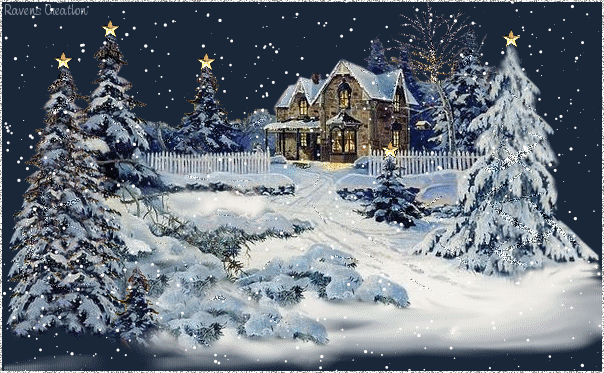 Animated Winter Snow Scene With Cabin In And Fresh Gently