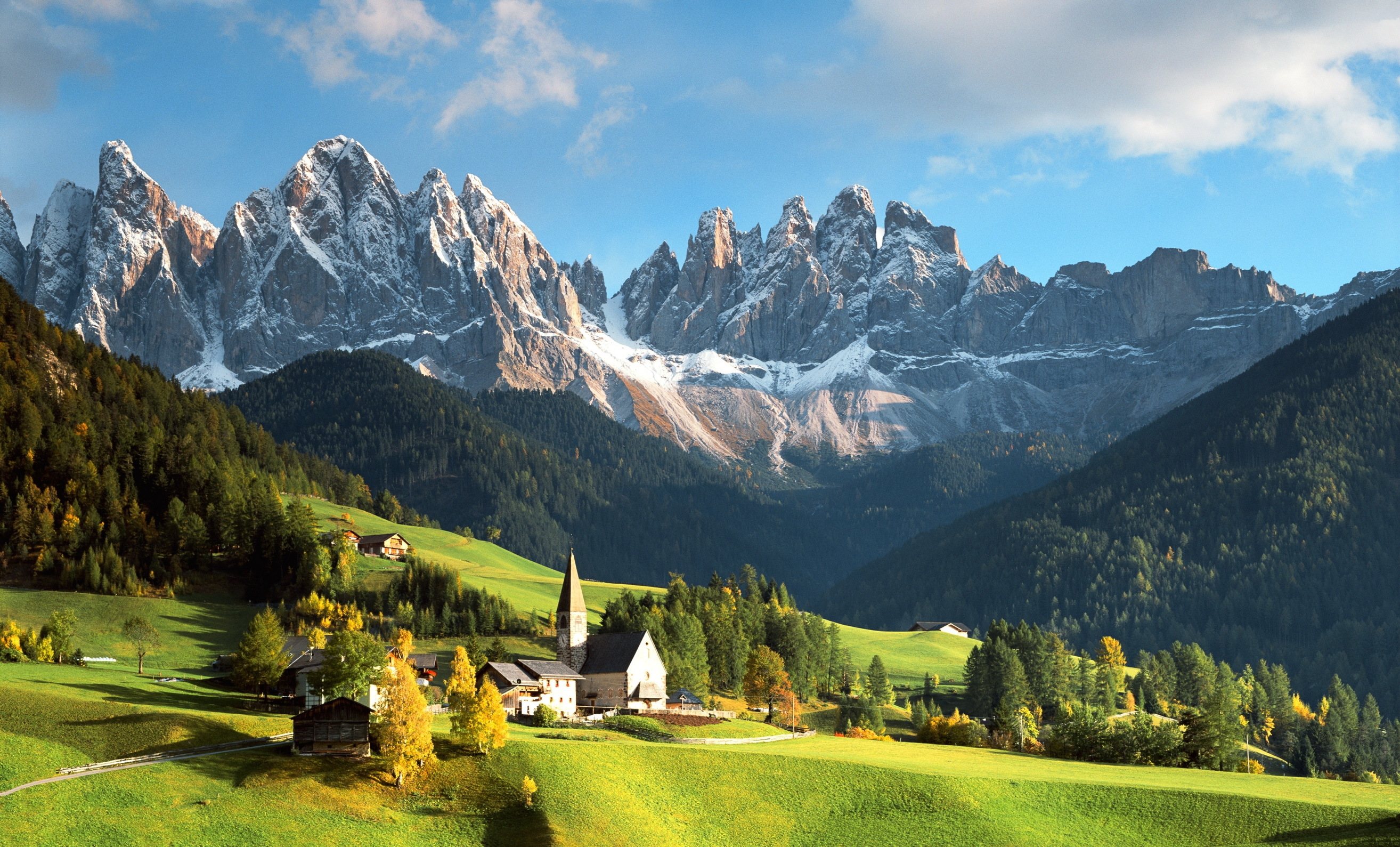 Landscape Mountains Italian Alps A Town House Nature Wallpaper