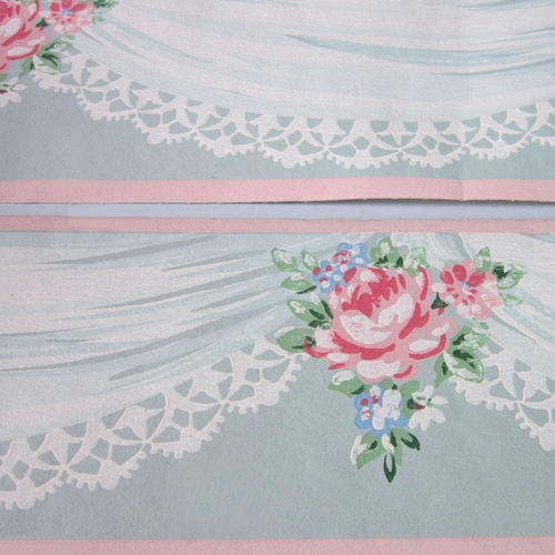 Wallpaper Border Lace Bouquet Trimz Pink Roses Swags