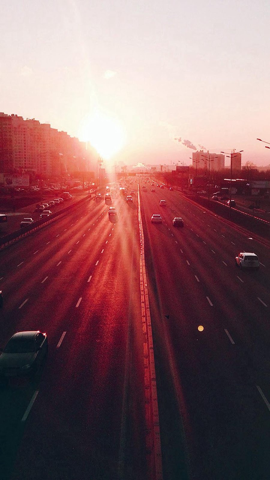 HD iPhone Wallpaper City Sunset Road Car Red Flare