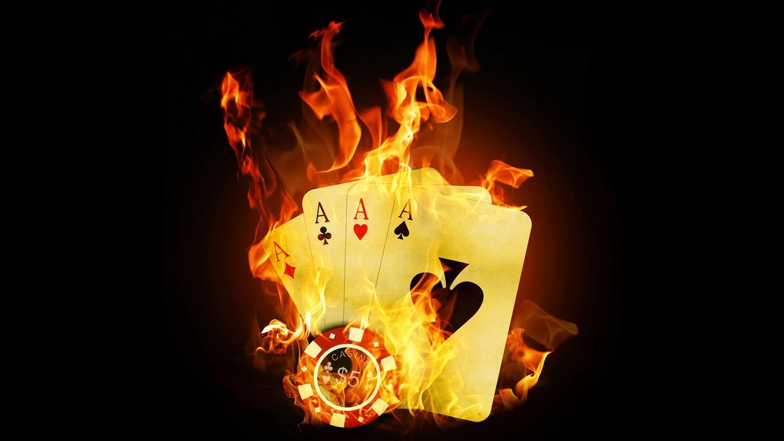 3d Fire Cards Wallpaper Poker Chips Flame Art