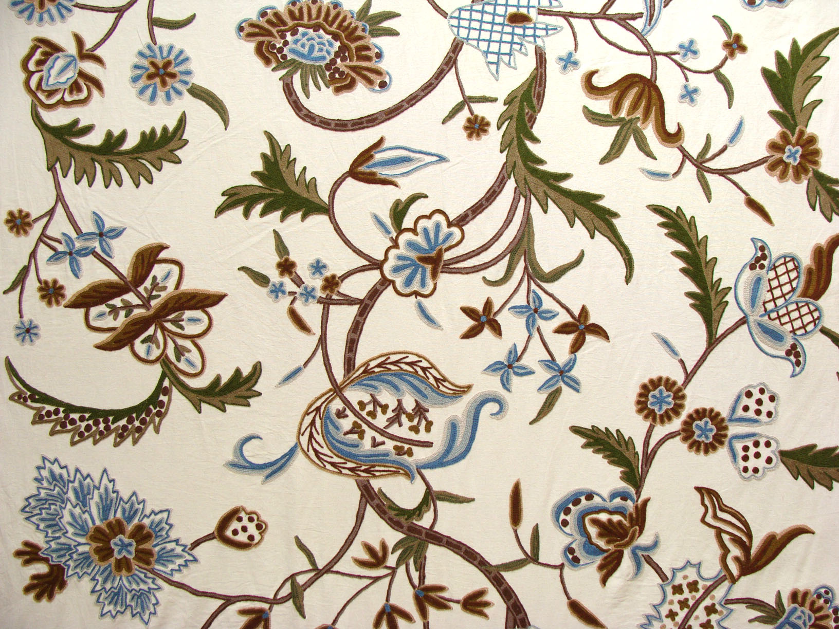Kashmir Crewel Hand Embroidered Wool On Cotton Duck Upholstery Fabric