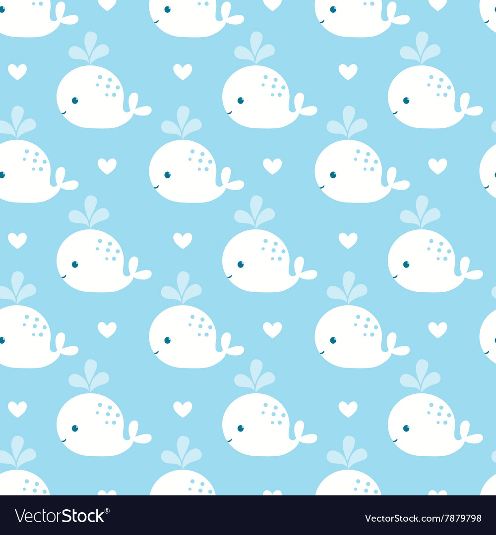 Cute Background With Cartoon Blue Whales Vector Image