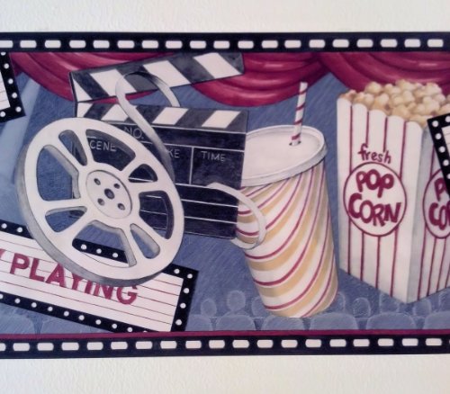 Movie Theater Game Room Feature Presentation Pop Corn Wallpaper Border