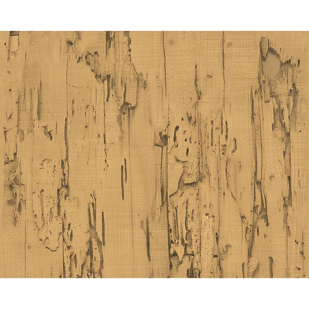 Distressed Beech Wood Bark Panel Faux Effect Embossed Wallpaper