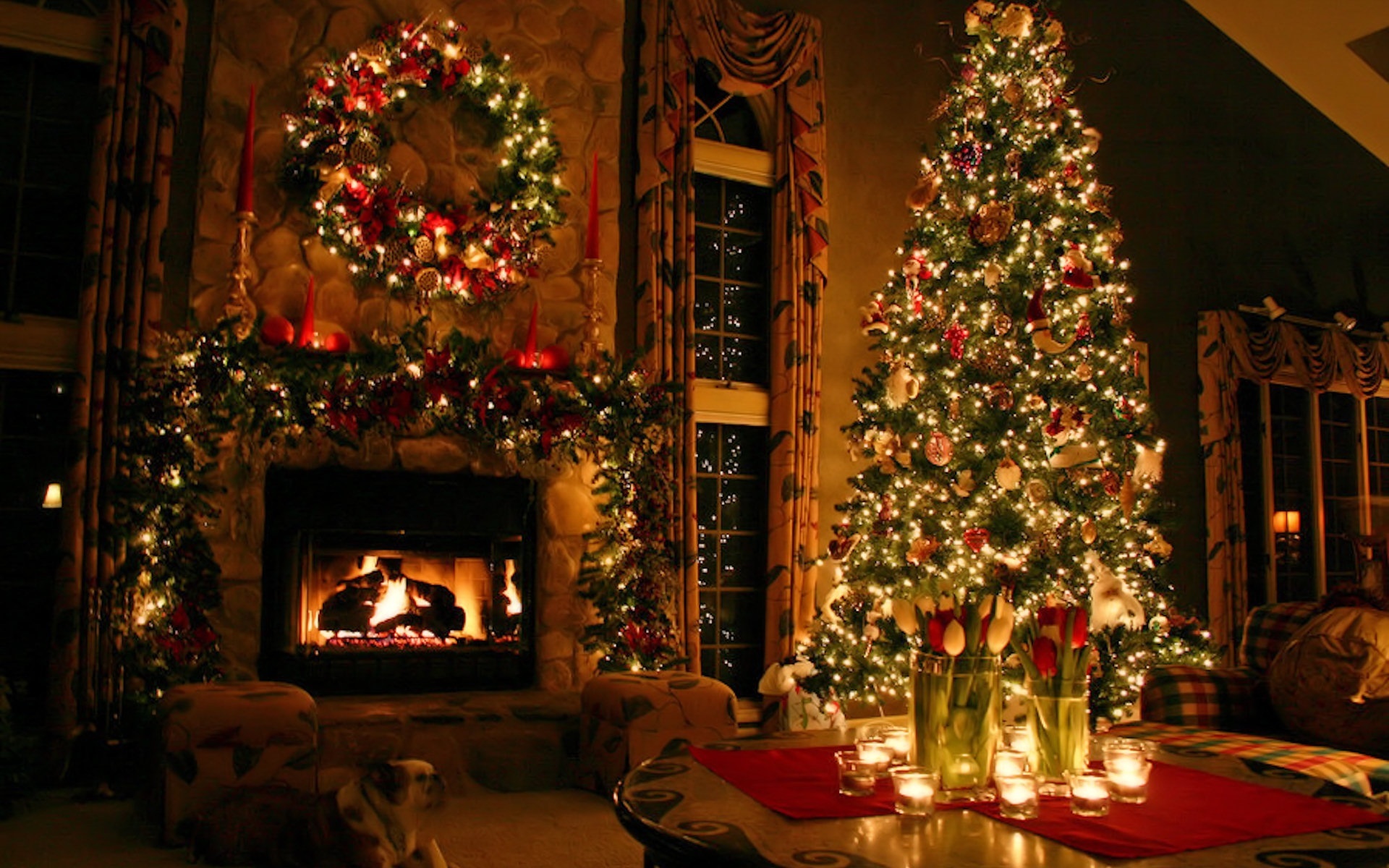 Fir Tree Room Wreath Christmas New Year Fireplace Holidays