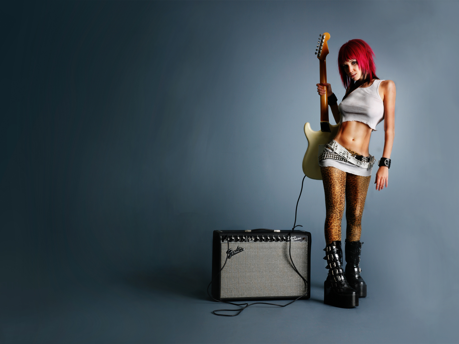 Sexy Redhead Punk Rock Girl With Guitar Wallpaper