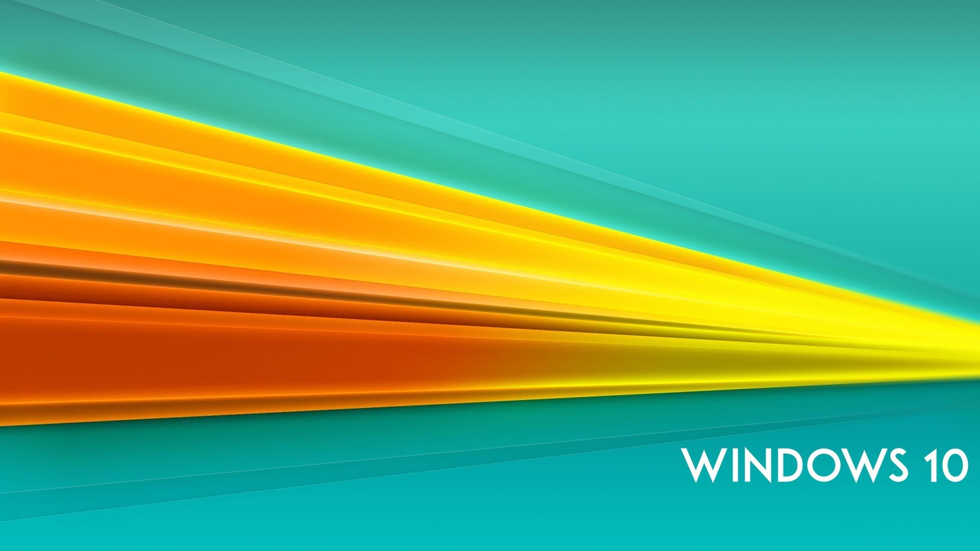 Abstract Windows 10 4K wallpaper with vibrant orange and yellow streaks on a turquoise background
