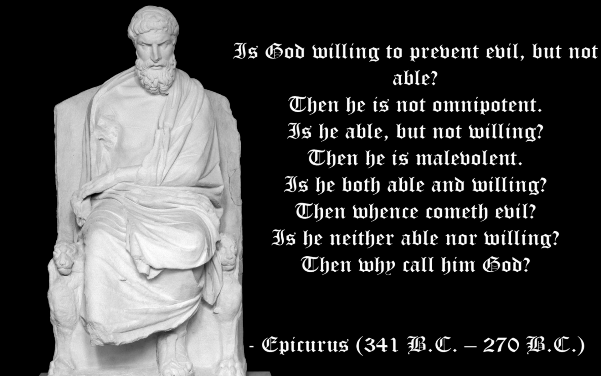 Religious Epicurus Quotes Statement Text Statue Wallpaper
