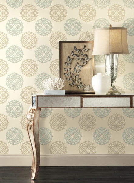 Duo Wallpaper In Metallic And Ivory Design By Candice Olson