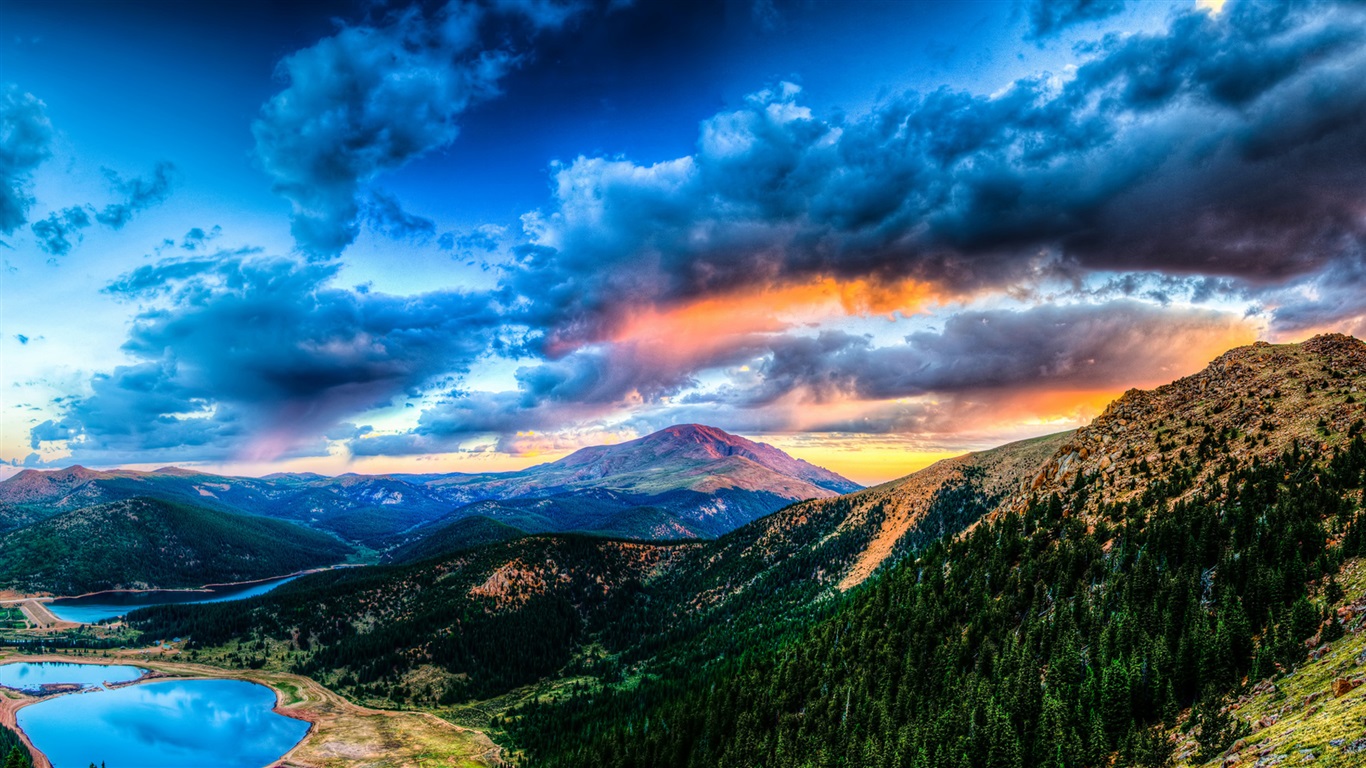 Beautiful Nature Landscape Mountains Forest Lake Clouds Sunset Wallpaper