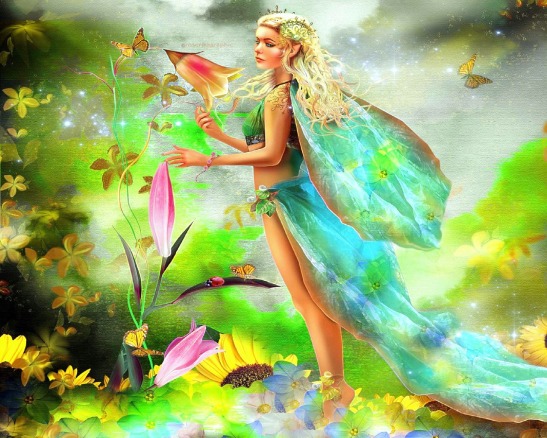 Fairy In Spring Lovely Lady Blue Fantasy Arts Woman