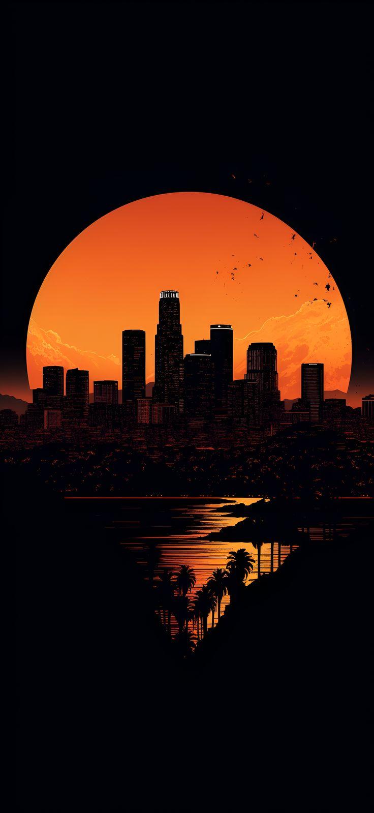 Los Angeles Skyline Bright Orange Wallpaper For iPhone