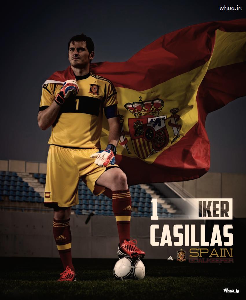 The Spain Goalkeeper Iker Casillas With National Flag HD Image