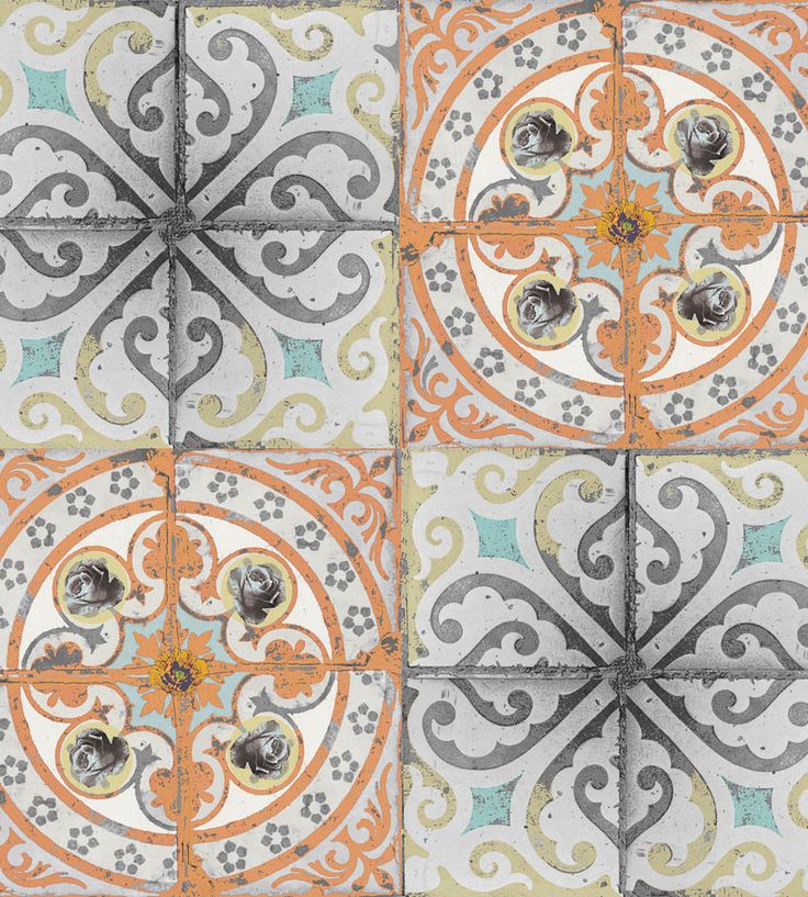  Trends 2D Tiles Orange Rose Wallpaper by Louise Body Jane Clayton