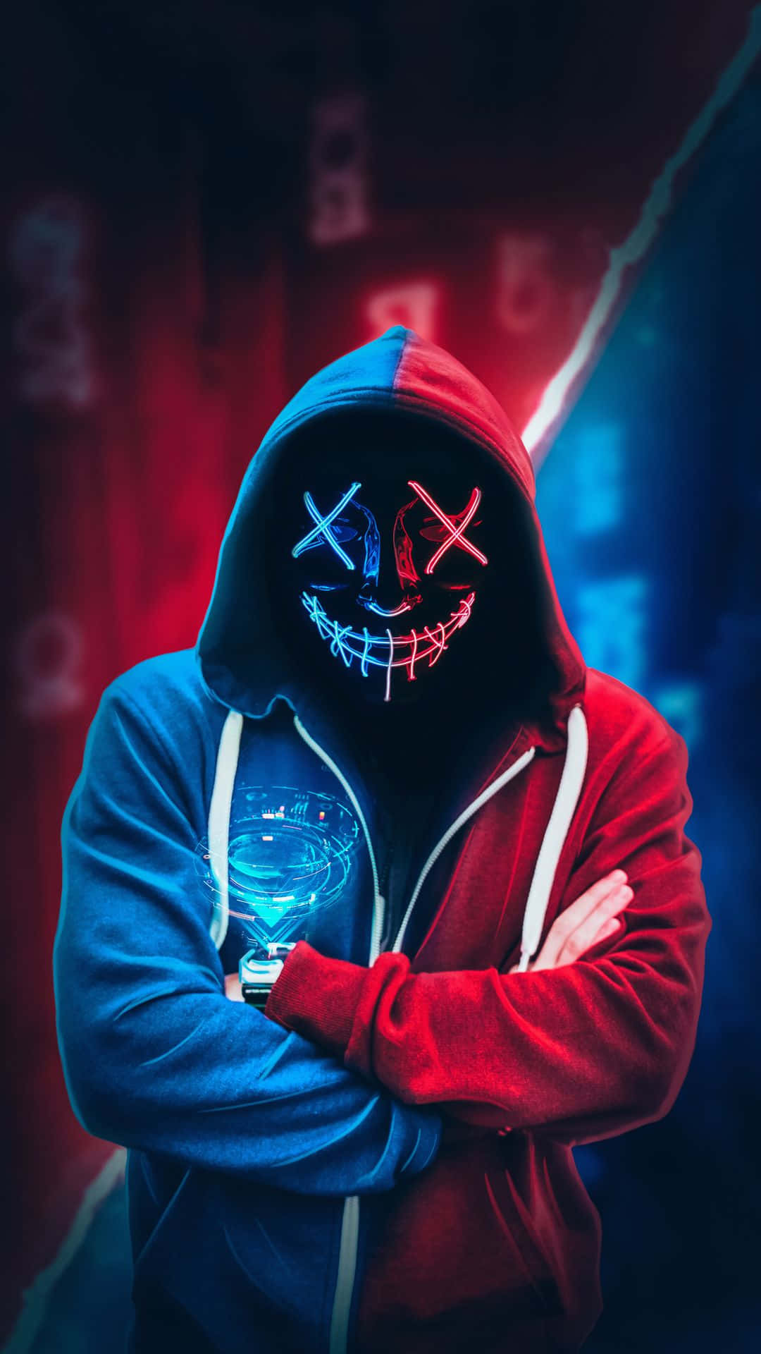 4k Mask Blue Red Neon Hacker Boy Ouvebm4h8wue863l Wallpaper