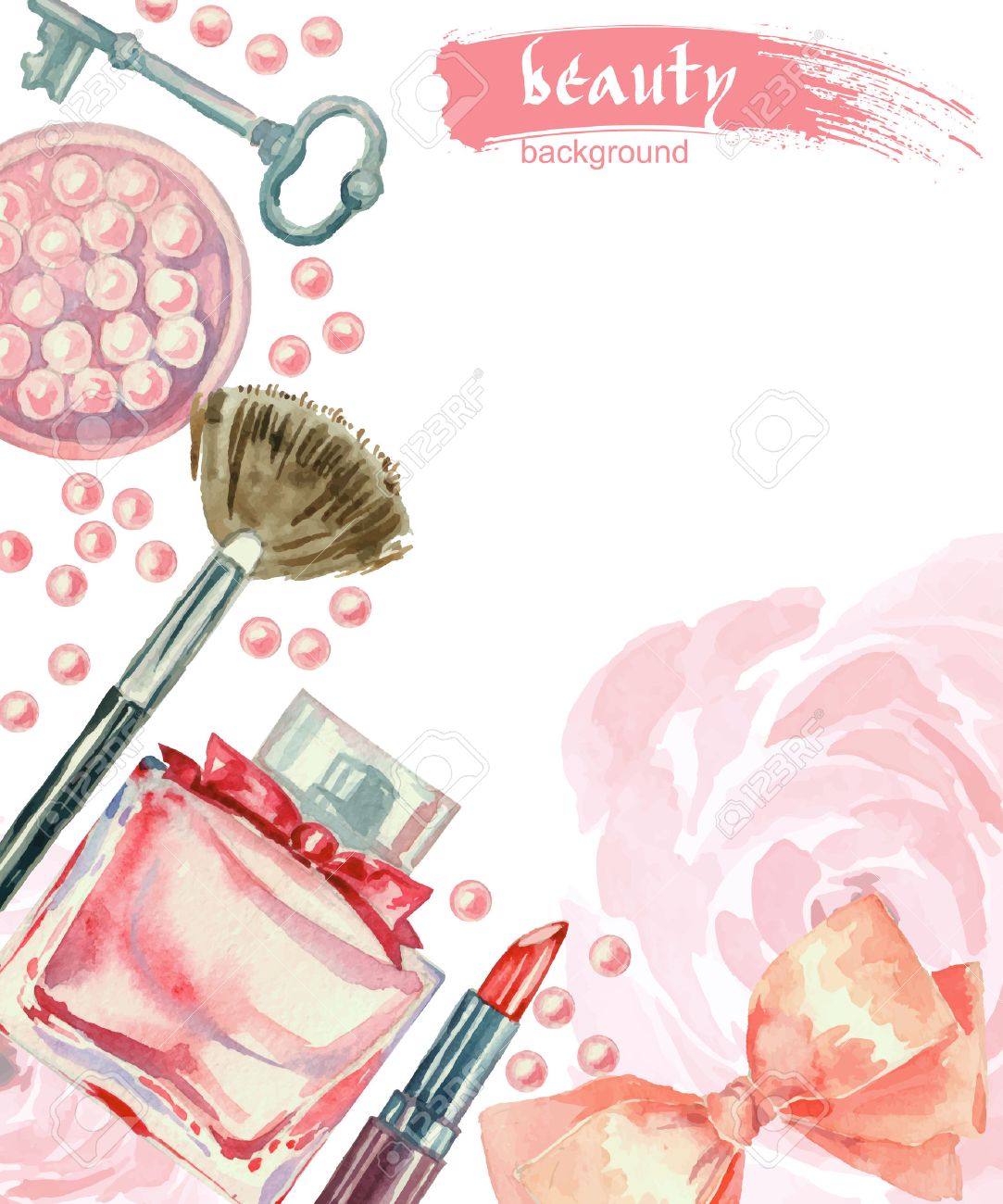 Watercolor Fashion And Cosmetics Background With Make Up Artist