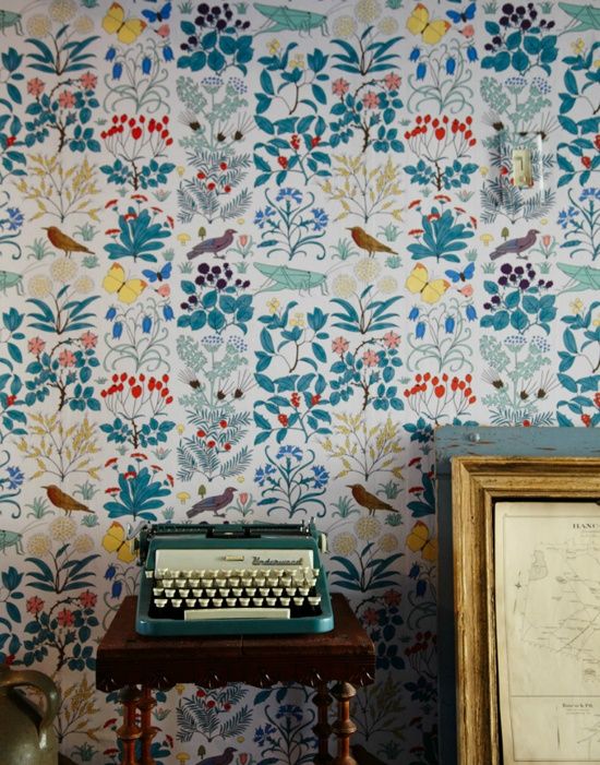 Apothecary S Garden Floral Wallpaper With Herbs And Grasshoppers