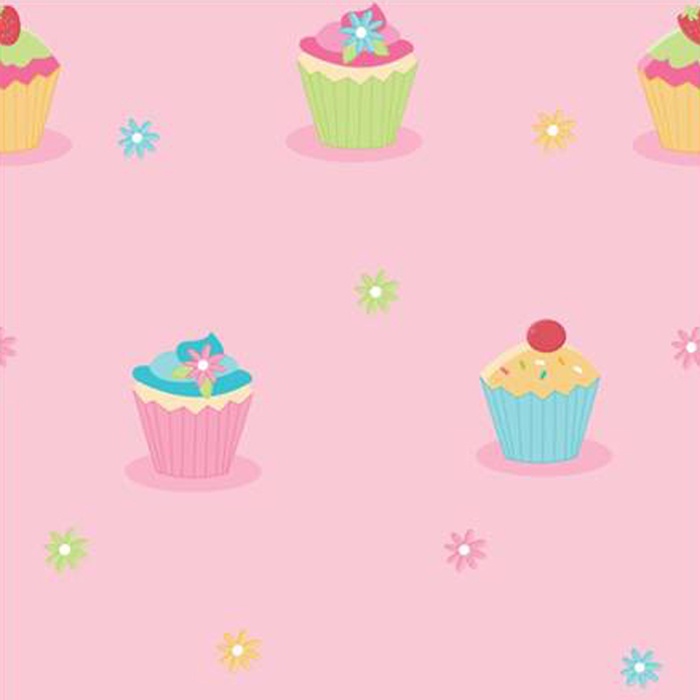 Cupcake Pink Childrens Kids Girls Designer Feature Wallpaper