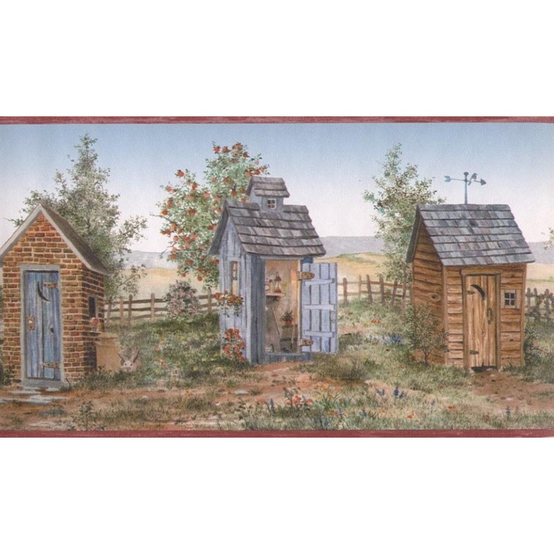 Wallpaper Border Bath Laundry Country Outhouse