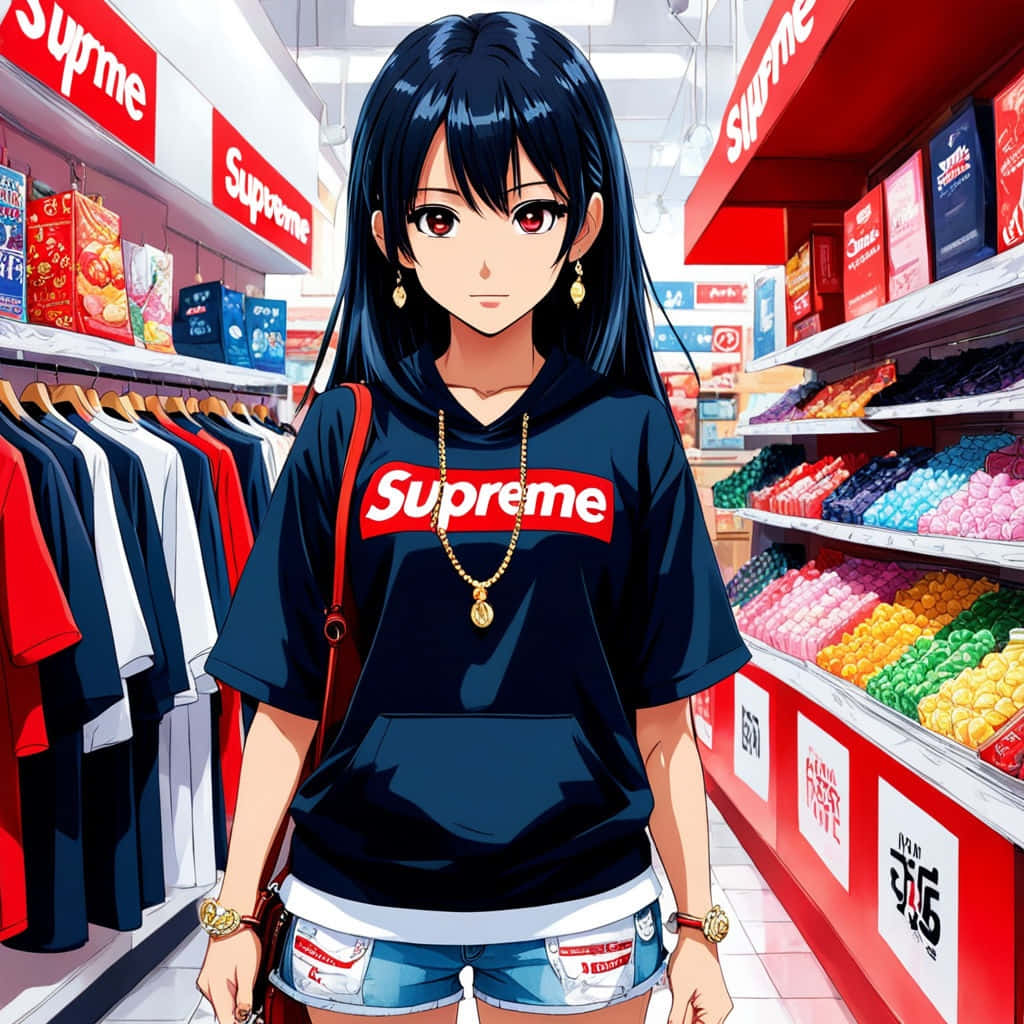 Anime Character Supreme Store Shopping Wallpaper