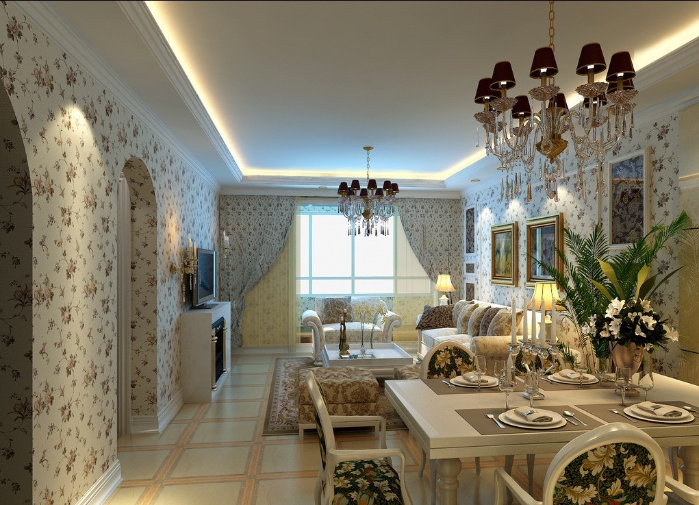 Room With Elegant Wallpaper Floral In Living