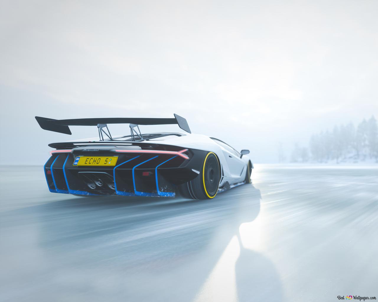 Sports Car On Foggy Snowy Road In Forza Horizon Video Game 4k Wallpaper