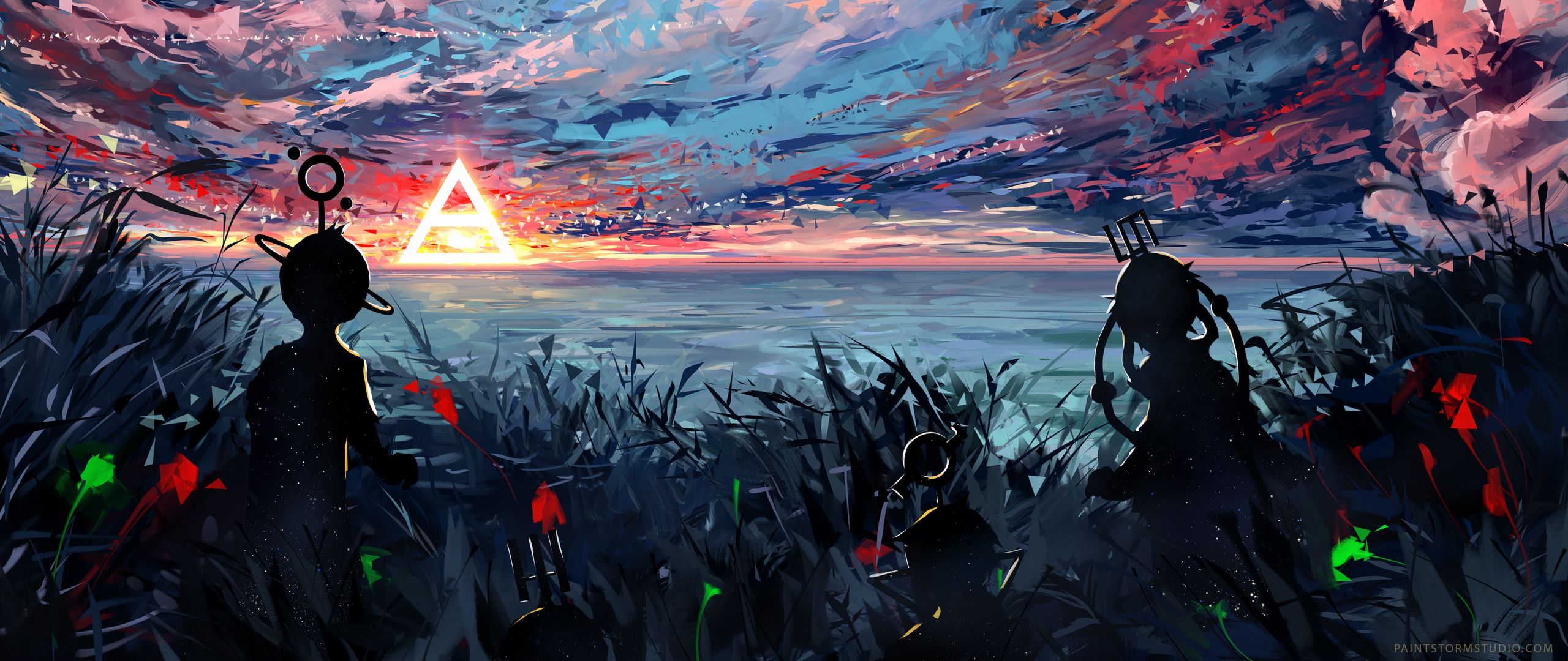 Wallpaper Silhouette Art Sky Spots Colorful Dual