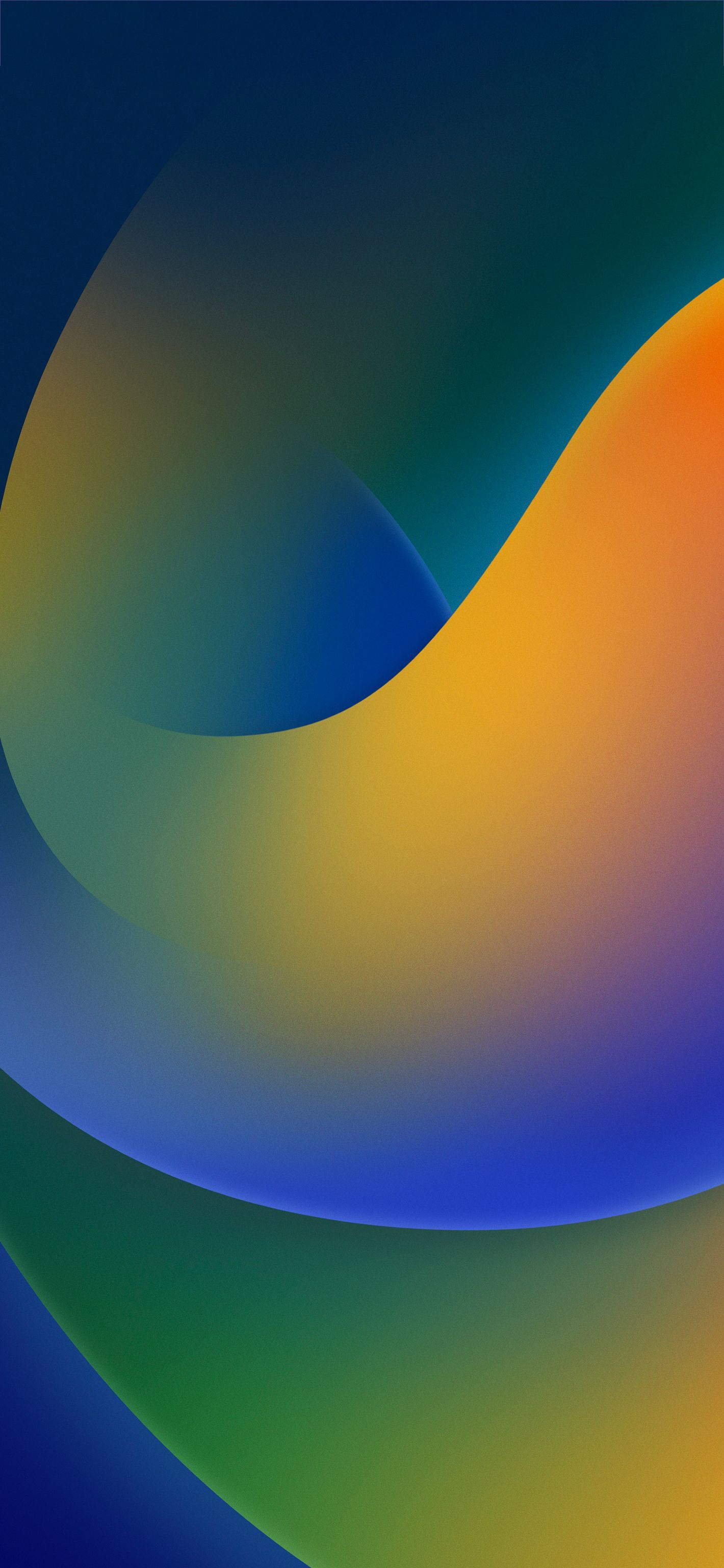 Abstract iPhone 16 wallpaper with swirling blend of blue, green, yellow, and orange hues